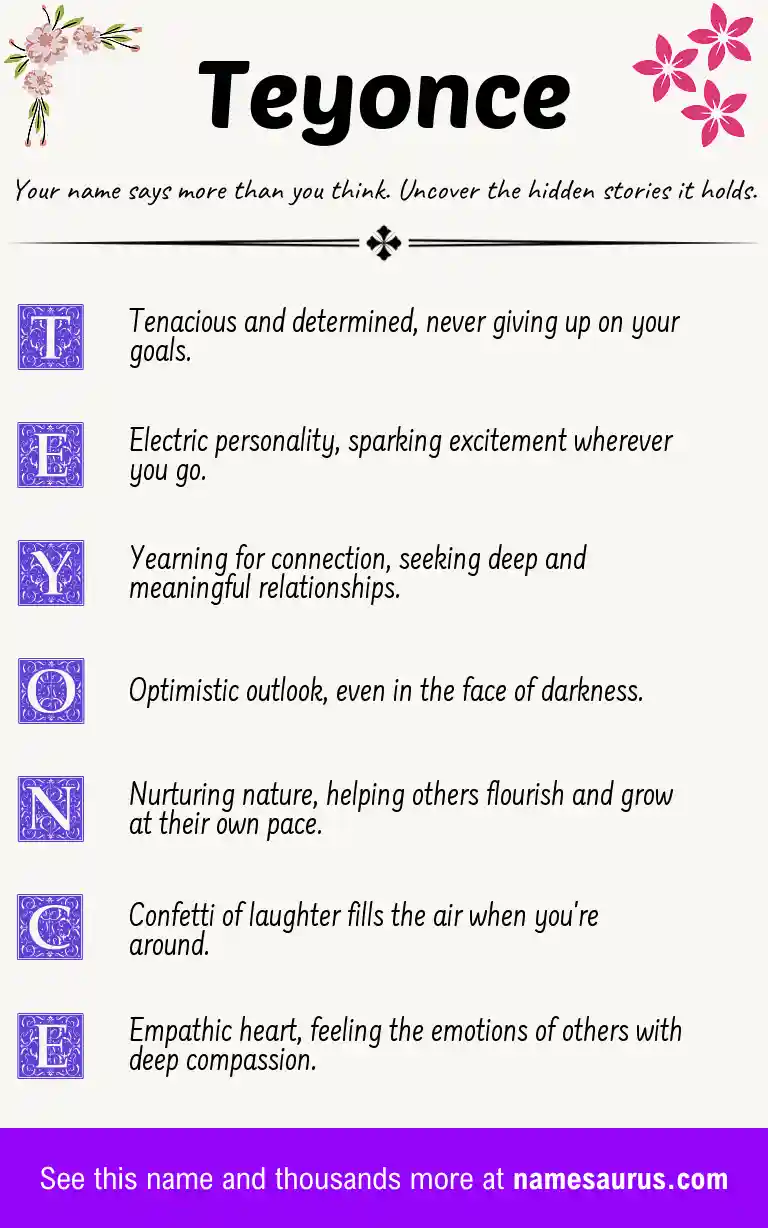 Acrostic poem about Teyonce.
