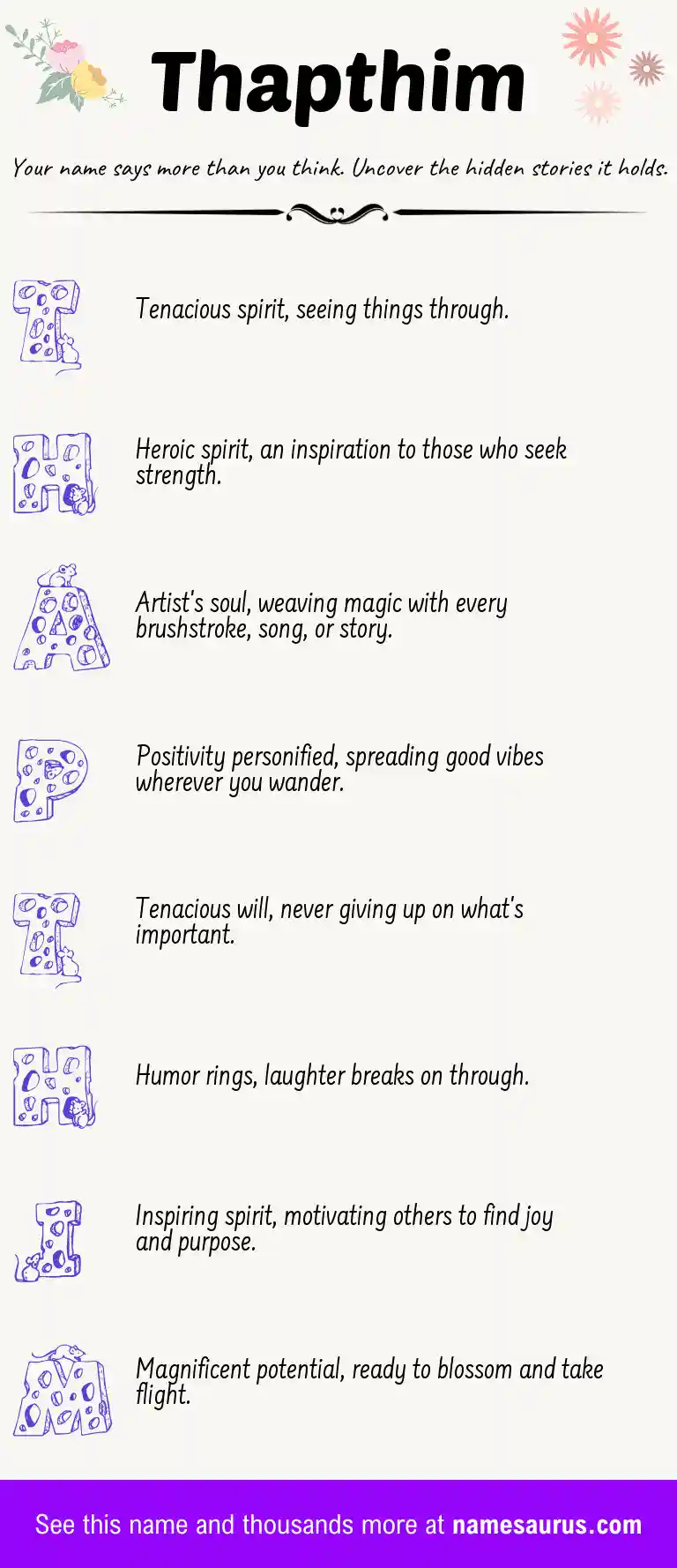 Acrostic poem about Thapthim.