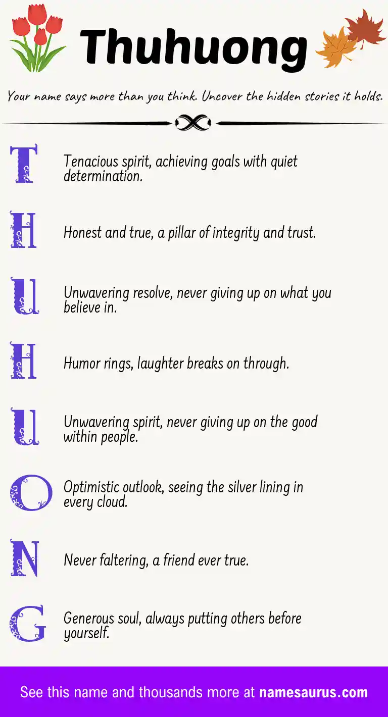 Acrostic poem about Thuhuong.