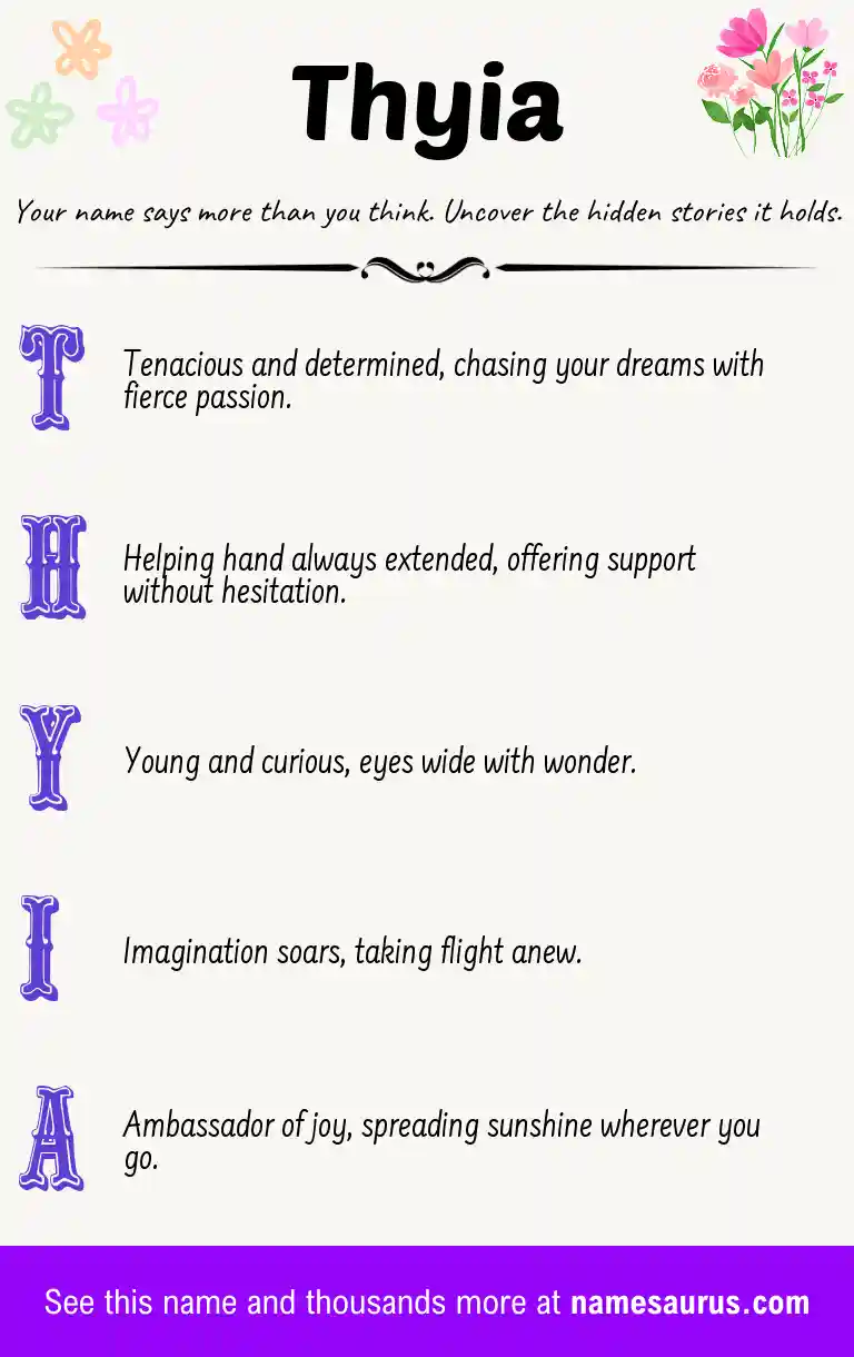 Acrostic poem about Thyia.