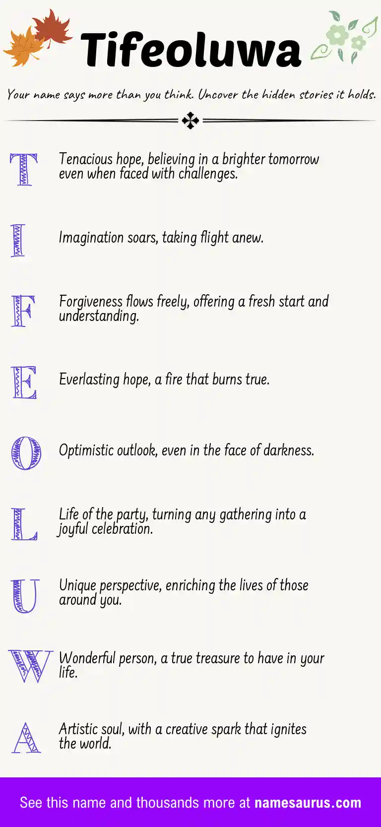Acrostic poem about Tifeoluwa.
