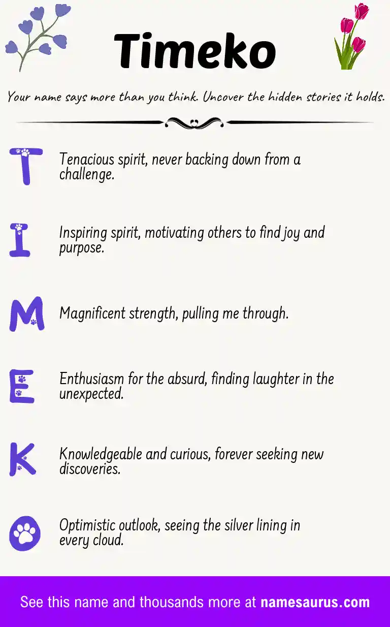 Acrostic poem about Timeko.