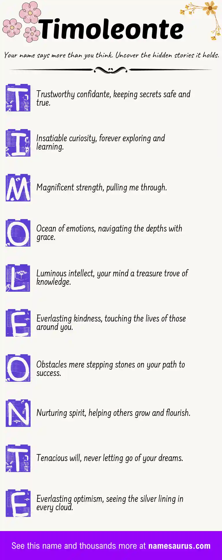 Acrostic poem about Timoleonte.