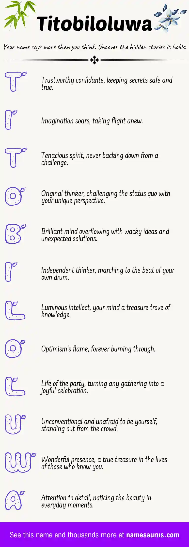 Acrostic poem about Titobiloluwa.
