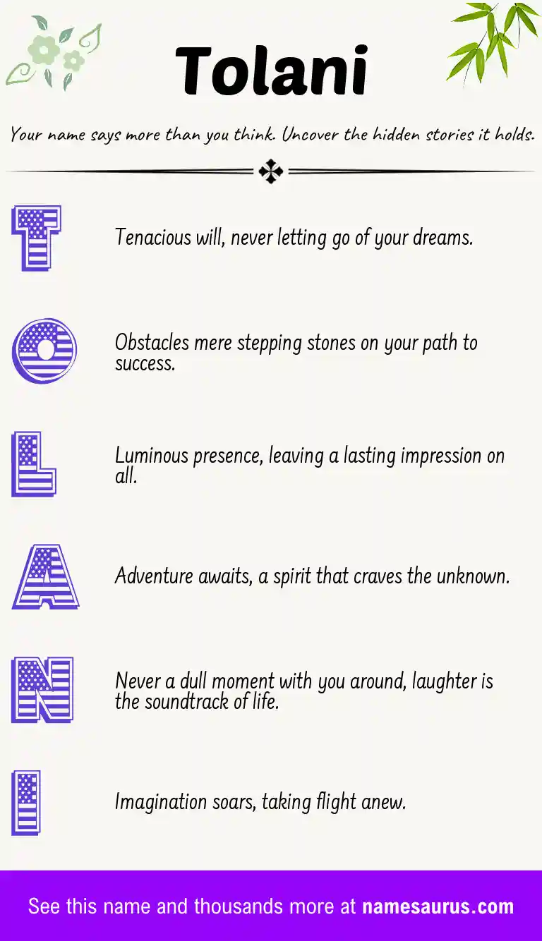 Acrostic poem about Tolani.