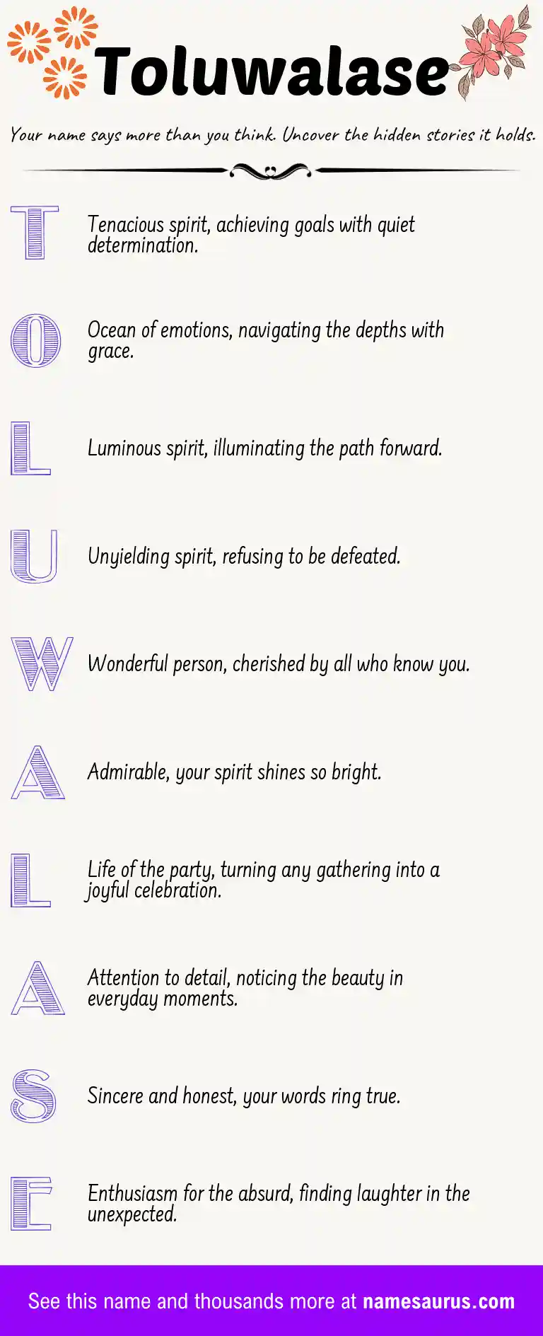 Acrostic poem about Toluwalase.