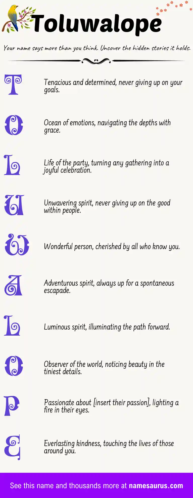 Acrostic poem about Toluwalope.