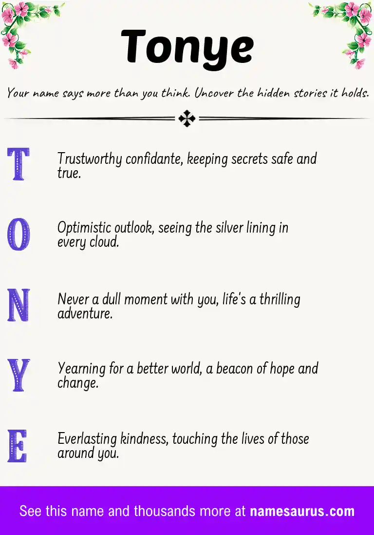 Acrostic poem about Tonye.