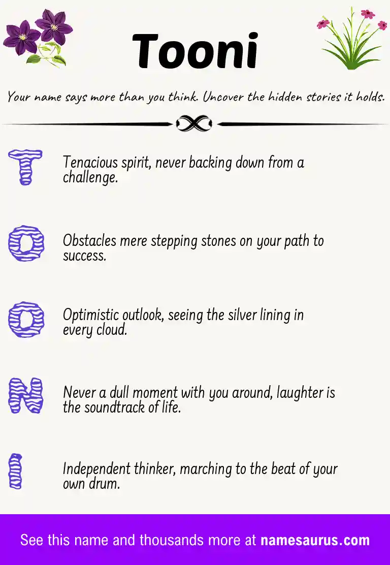Acrostic poem about Tooni.