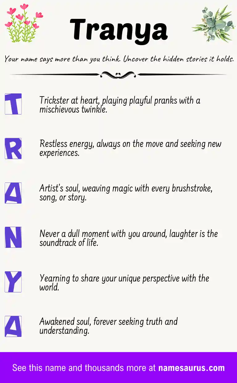 Acrostic poem about Tranya.
