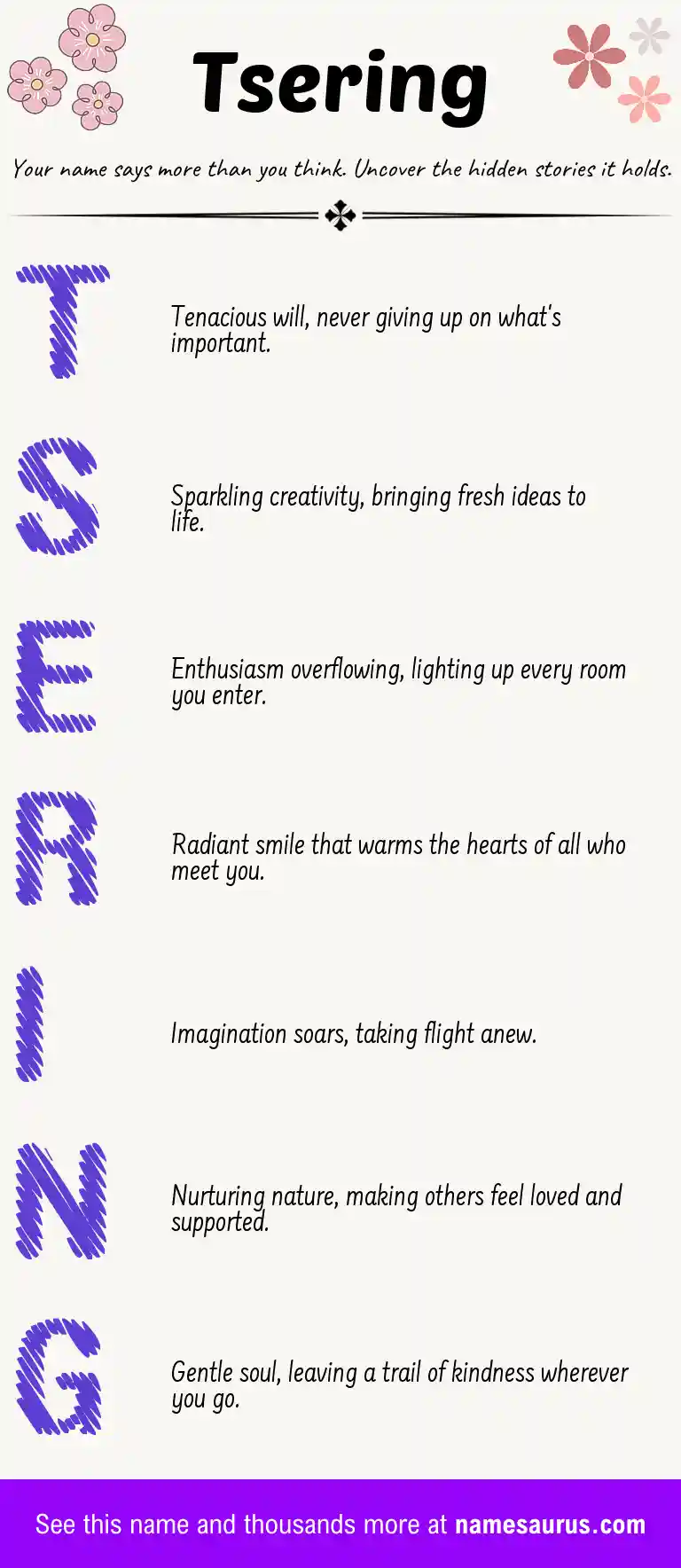 Acrostic poem about Tsering.