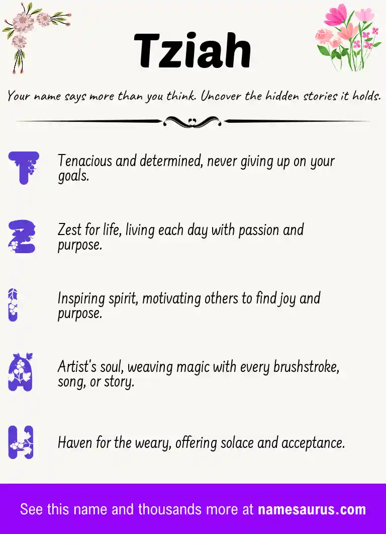 Acrostic poem about Tziah.