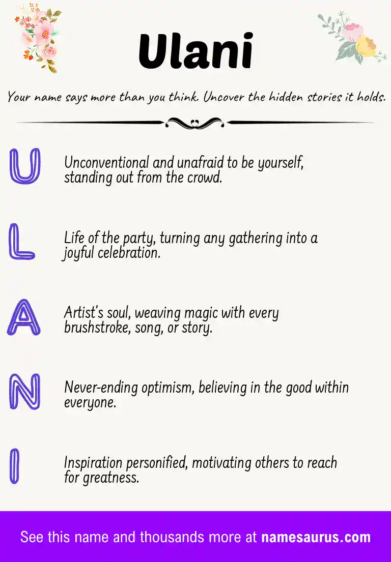 Acrostic poem about Ulani.