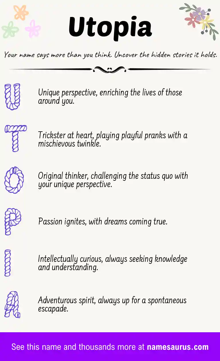Acrostic poem about Utopia.