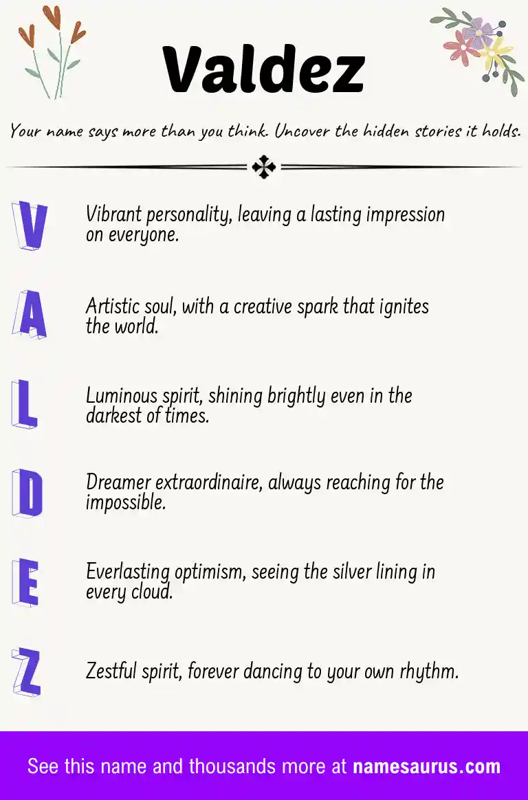 Acrostic poem about Valdez.