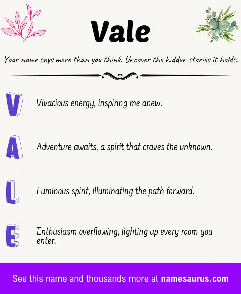 Acrostic poem about Vale.
