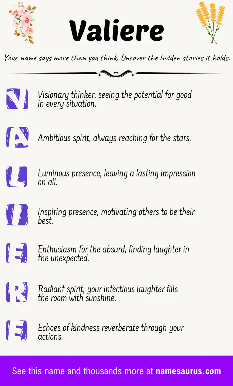 Acrostic poem about Valiere.