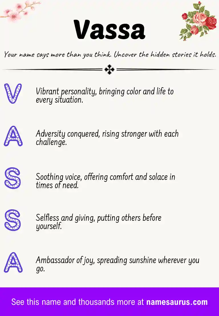 Acrostic poem about Vassa.