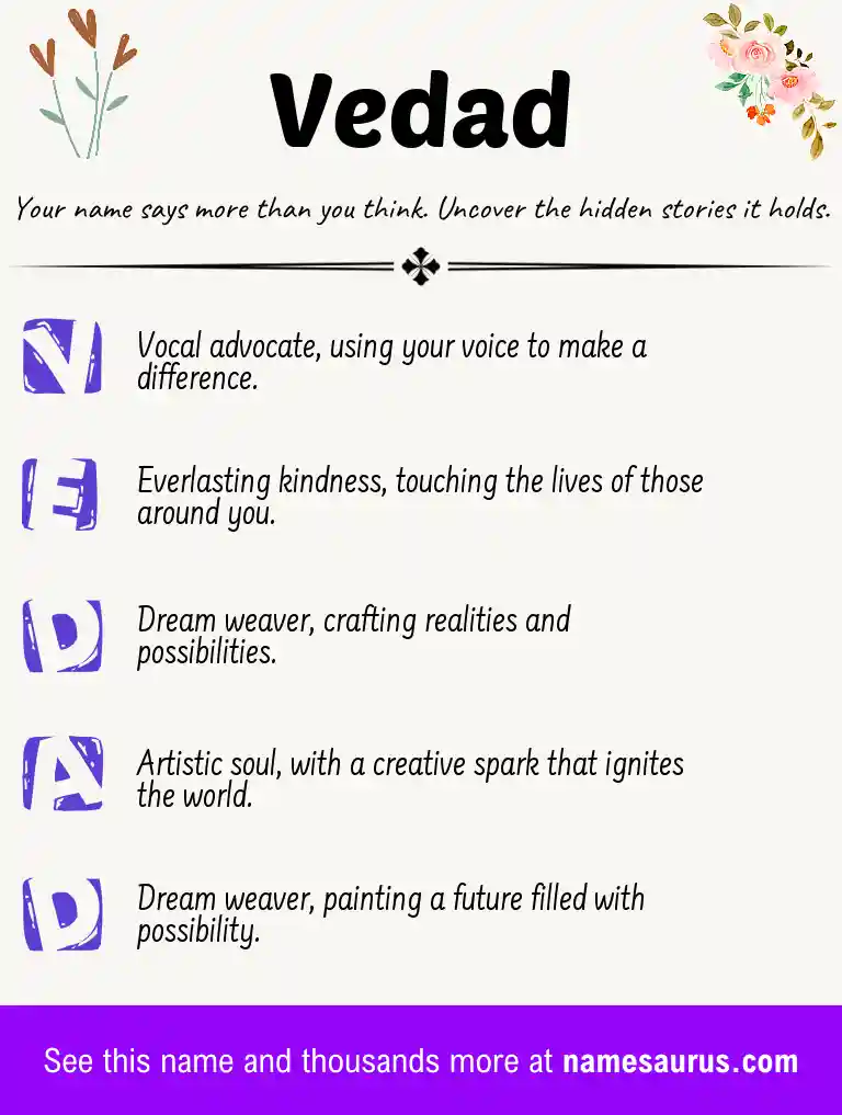 Acrostic poem about Vedad.