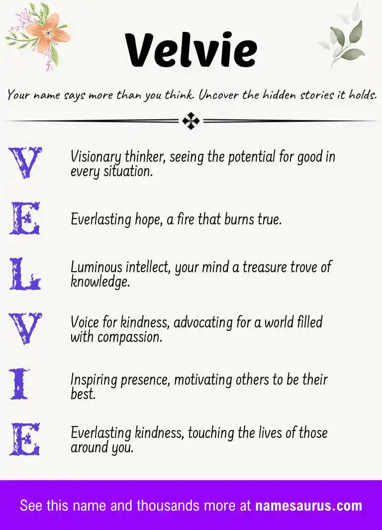 Acrostic poem about Velvie.