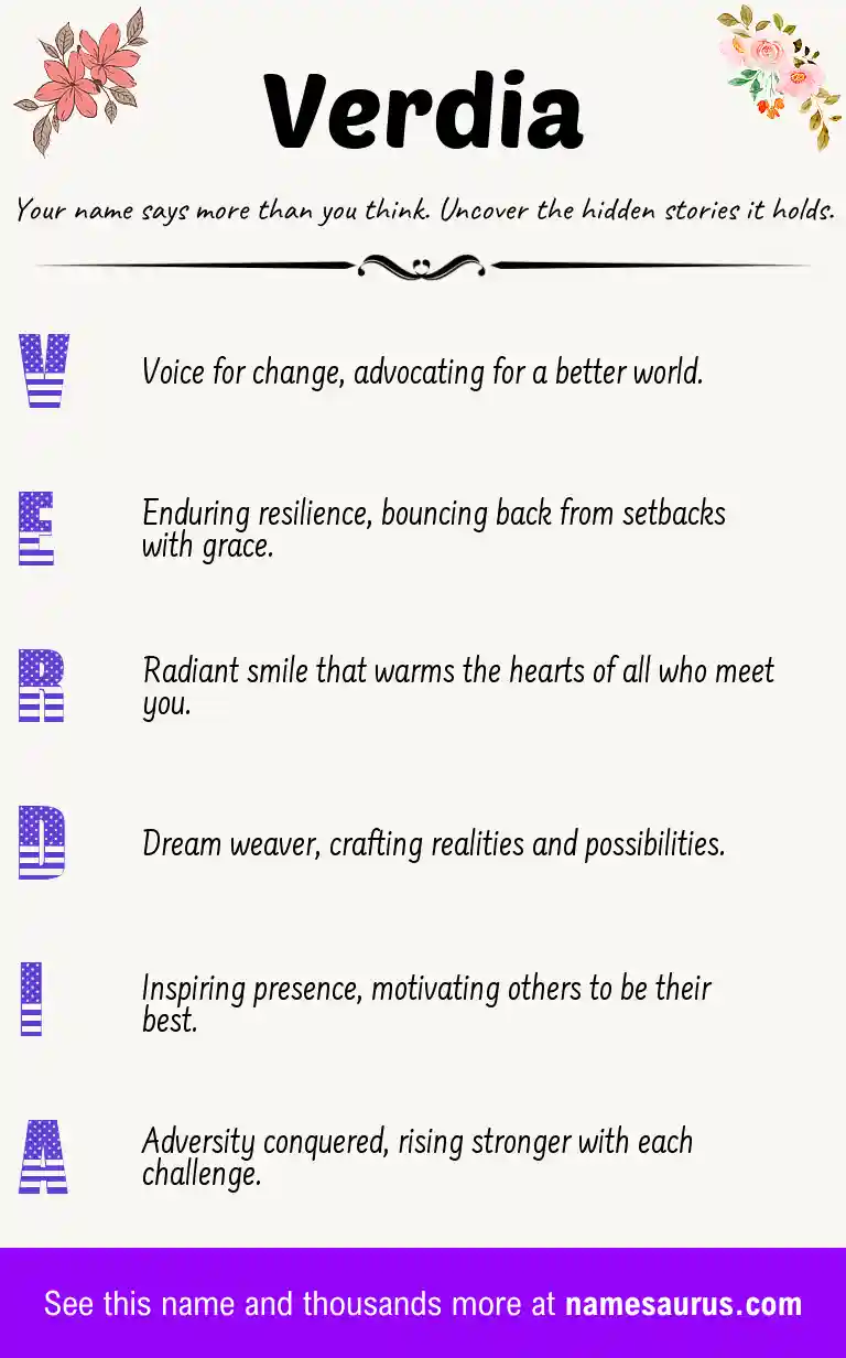 Acrostic poem about Verdia.