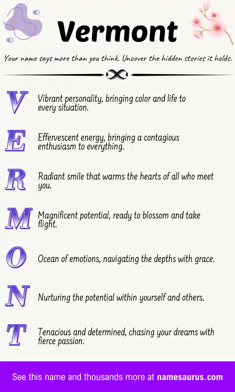 Acrostic poem about Vermont.