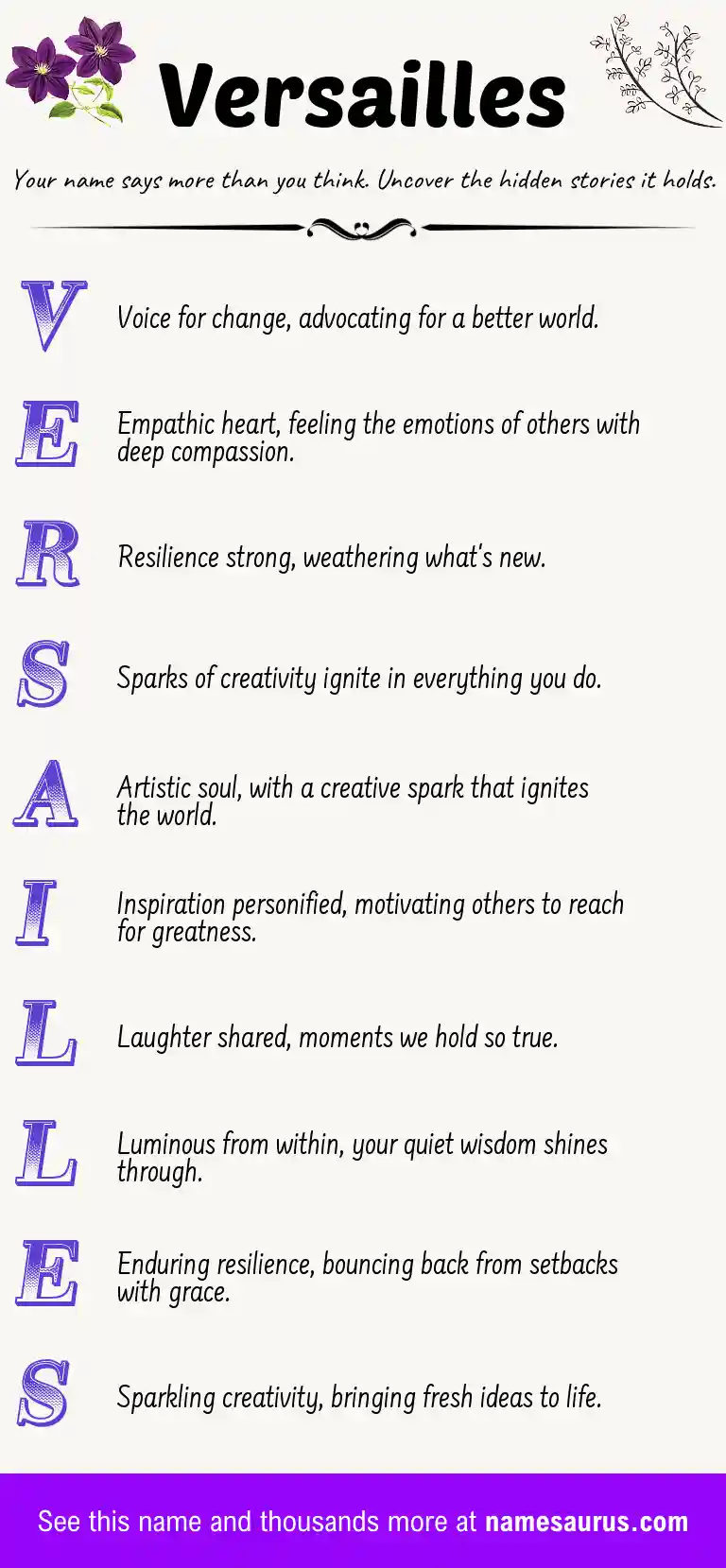 Acrostic poem about Versailles.