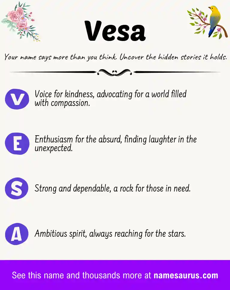 Acrostic poem about Vesa.