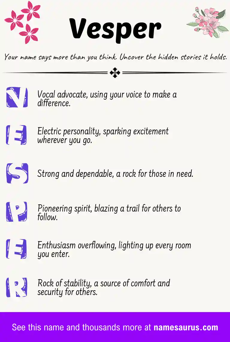 Acrostic poem about Vesper.
