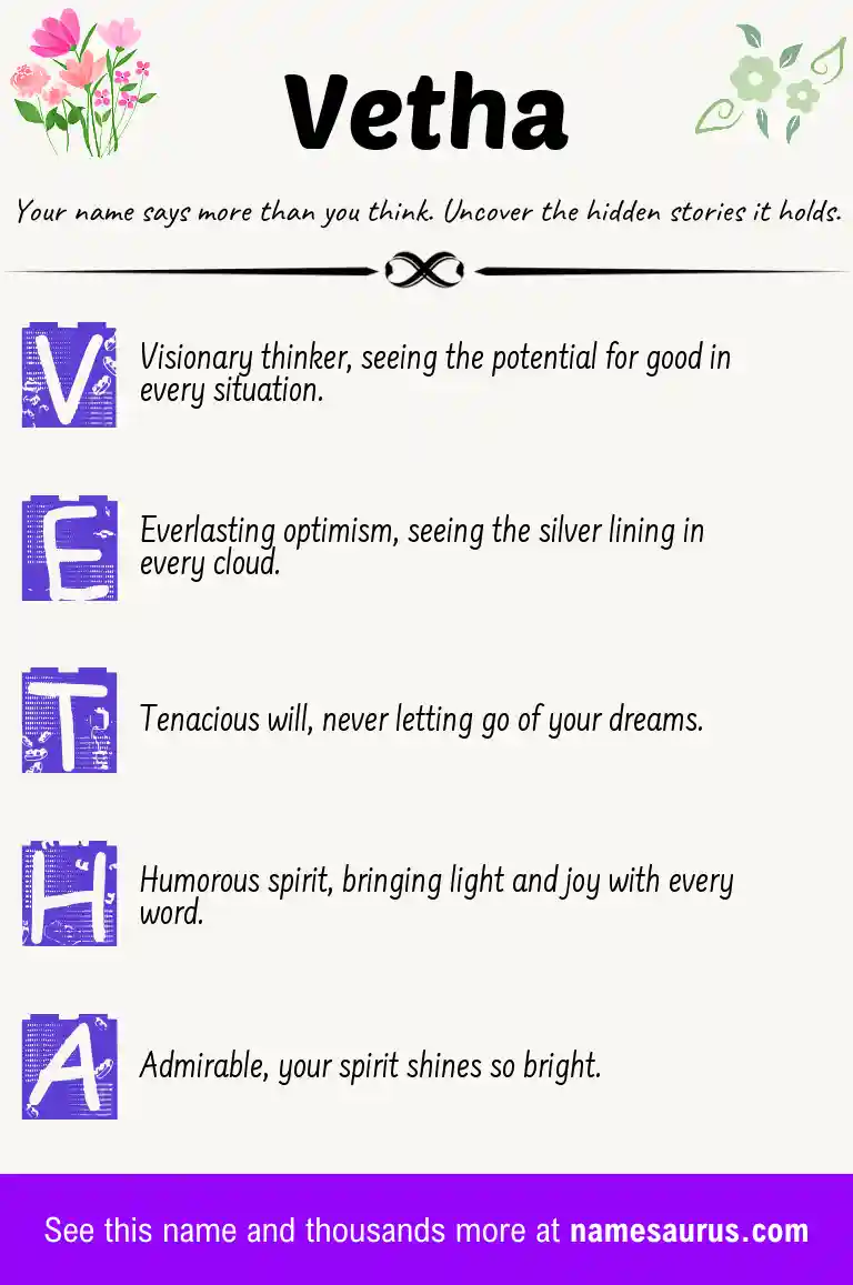 Acrostic poem about Vetha.