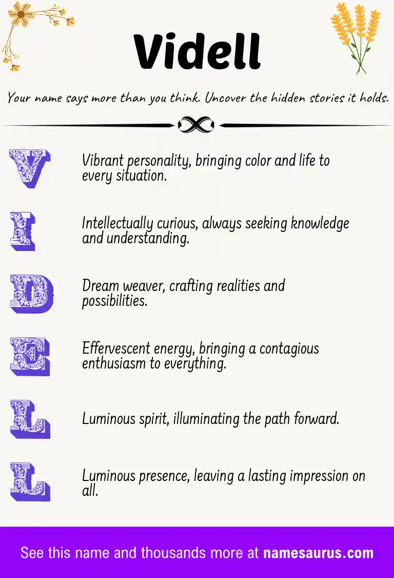 Acrostic poem about Videll.