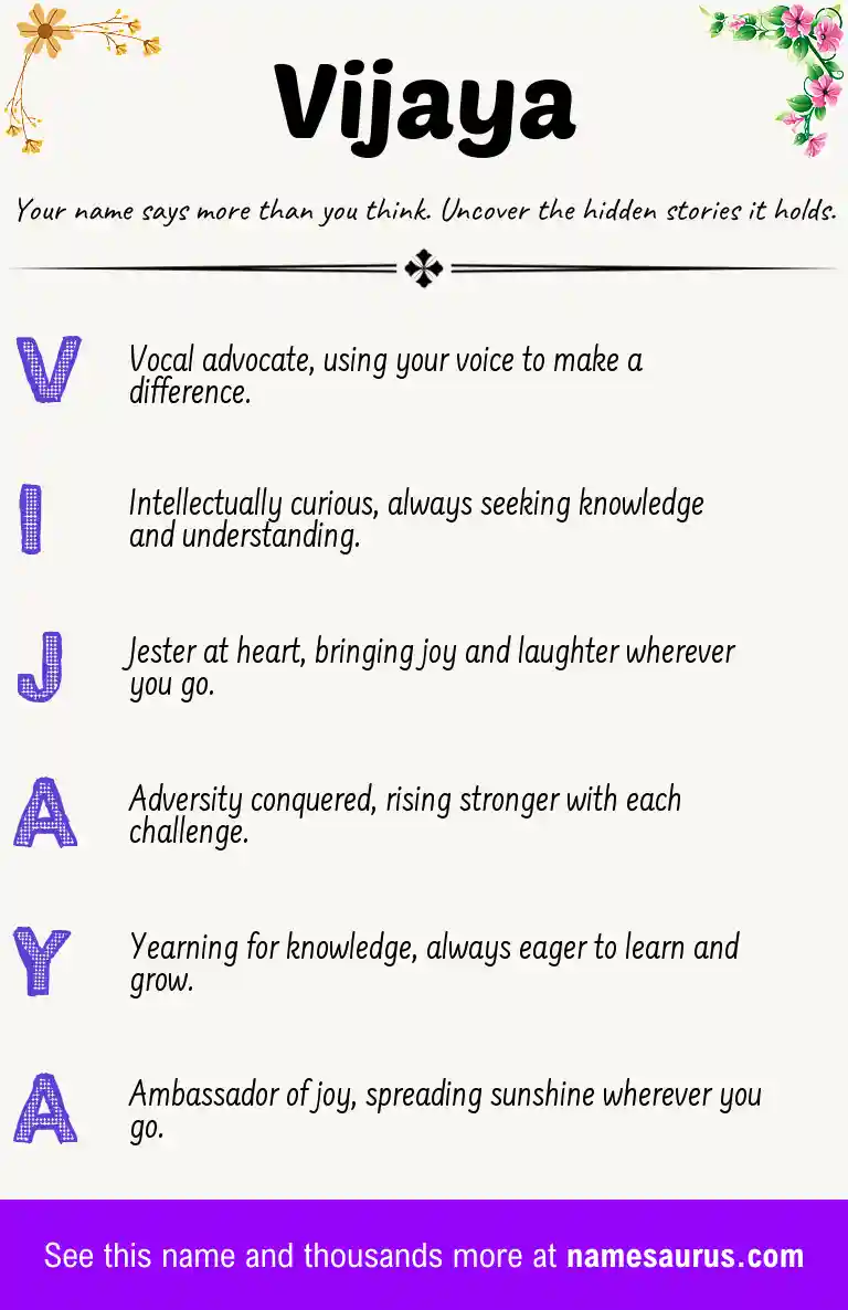 Acrostic poem about Vijaya.