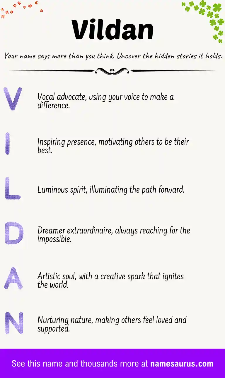 Acrostic poem about Vildan.