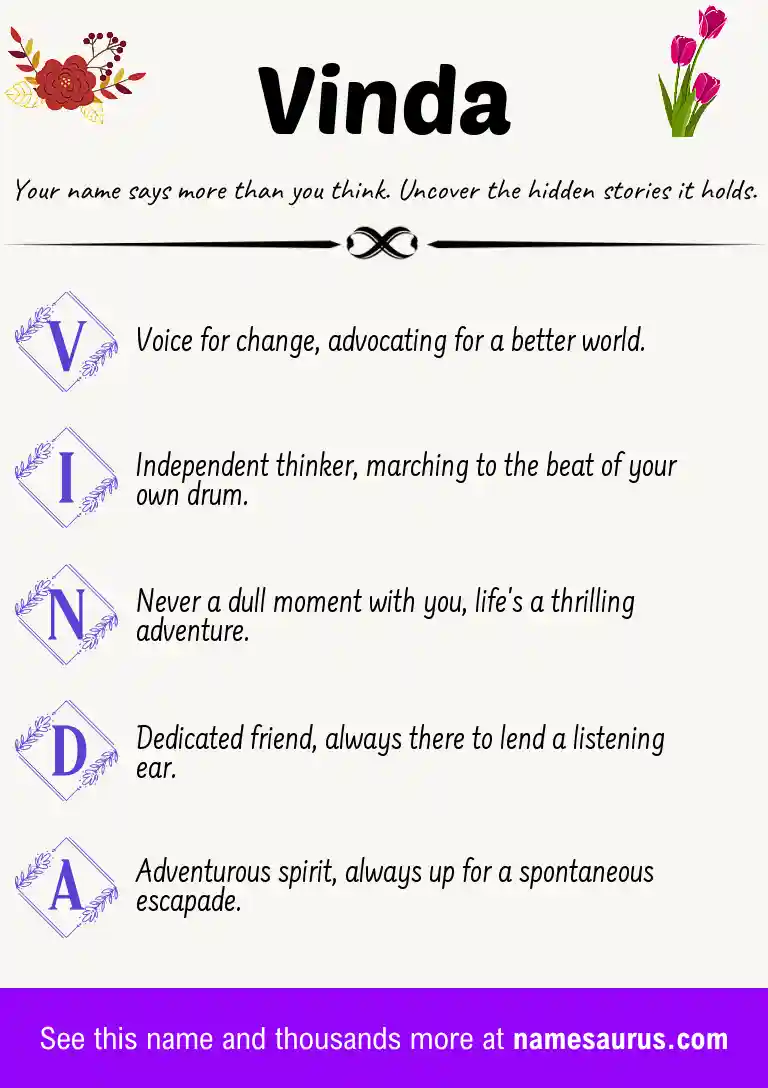 Acrostic poem about Vinda.