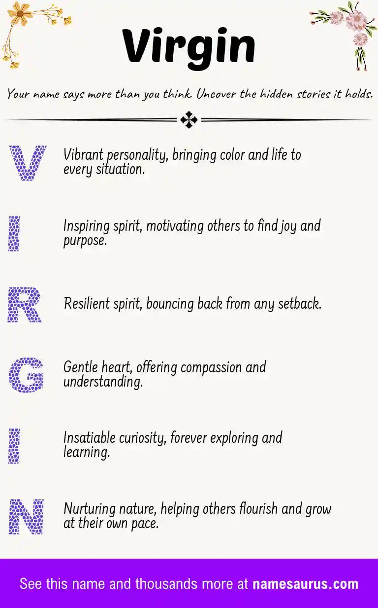 Acrostic poem about Virgin.
