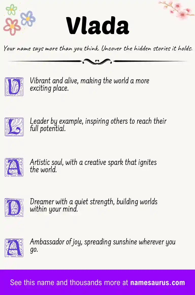 Acrostic poem about Vlada.