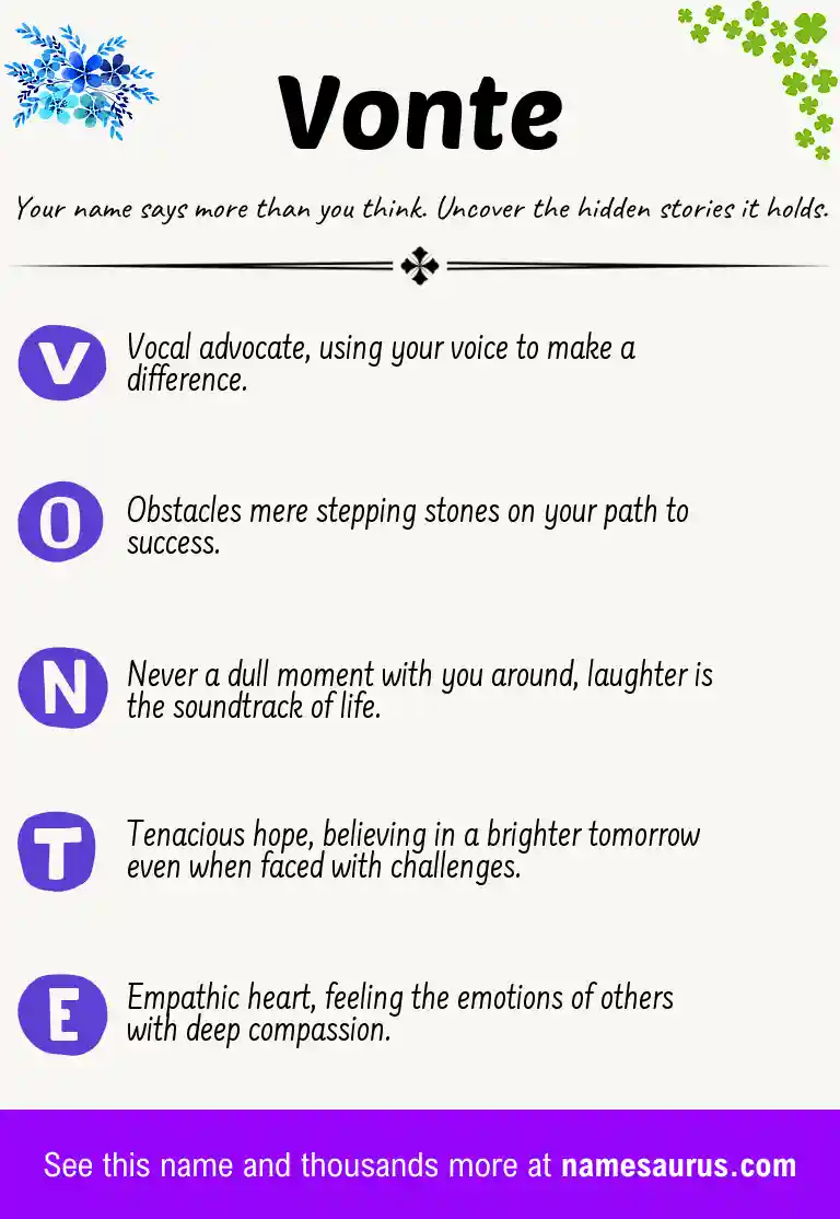 Acrostic poem about Vonte.