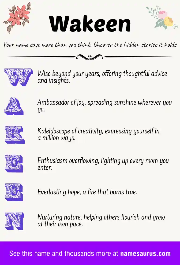 Acrostic poem about Wakeen.