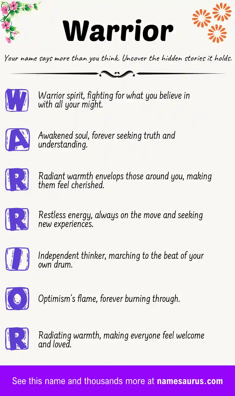 Acrostic poem about Warrior.