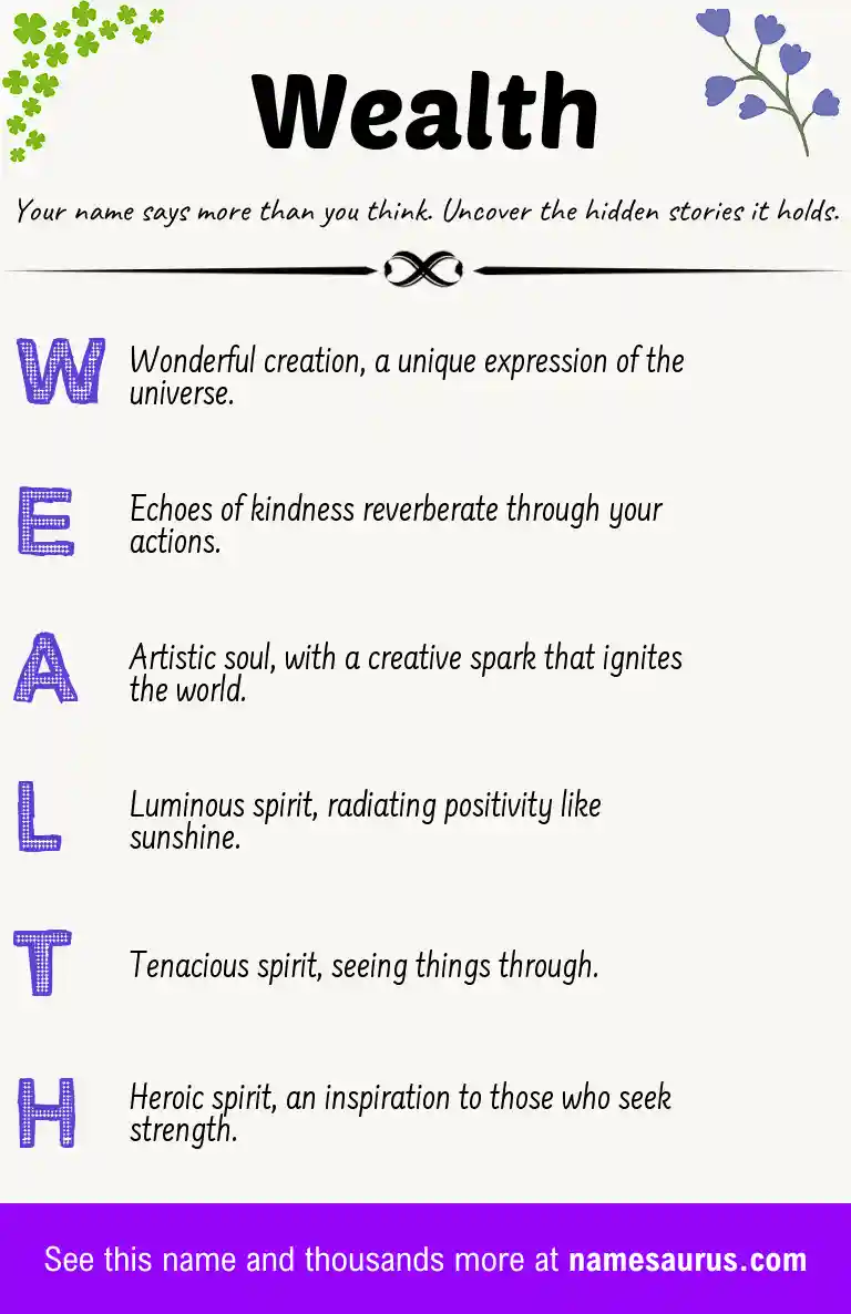Acrostic poem about Wealth.
