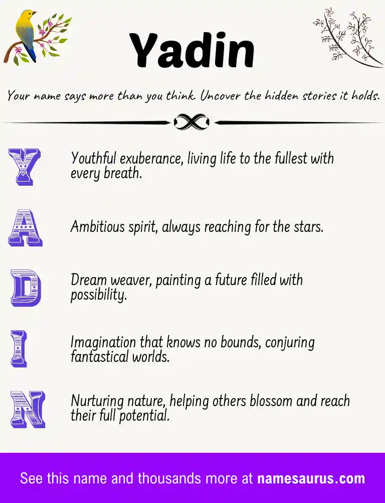 Acrostic poem about Yadin.