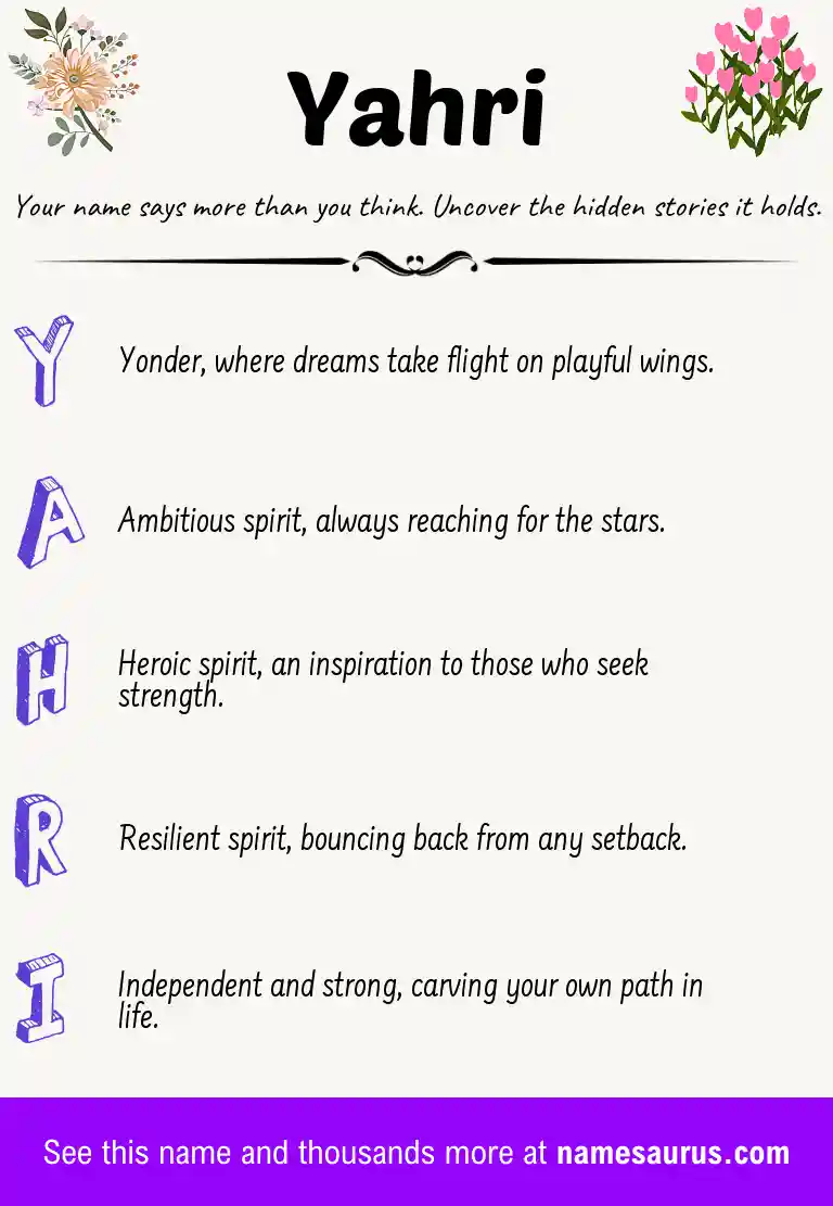 Acrostic poem about Yahri.