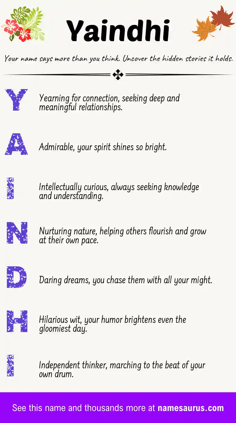 Acrostic poem about Yaindhi.