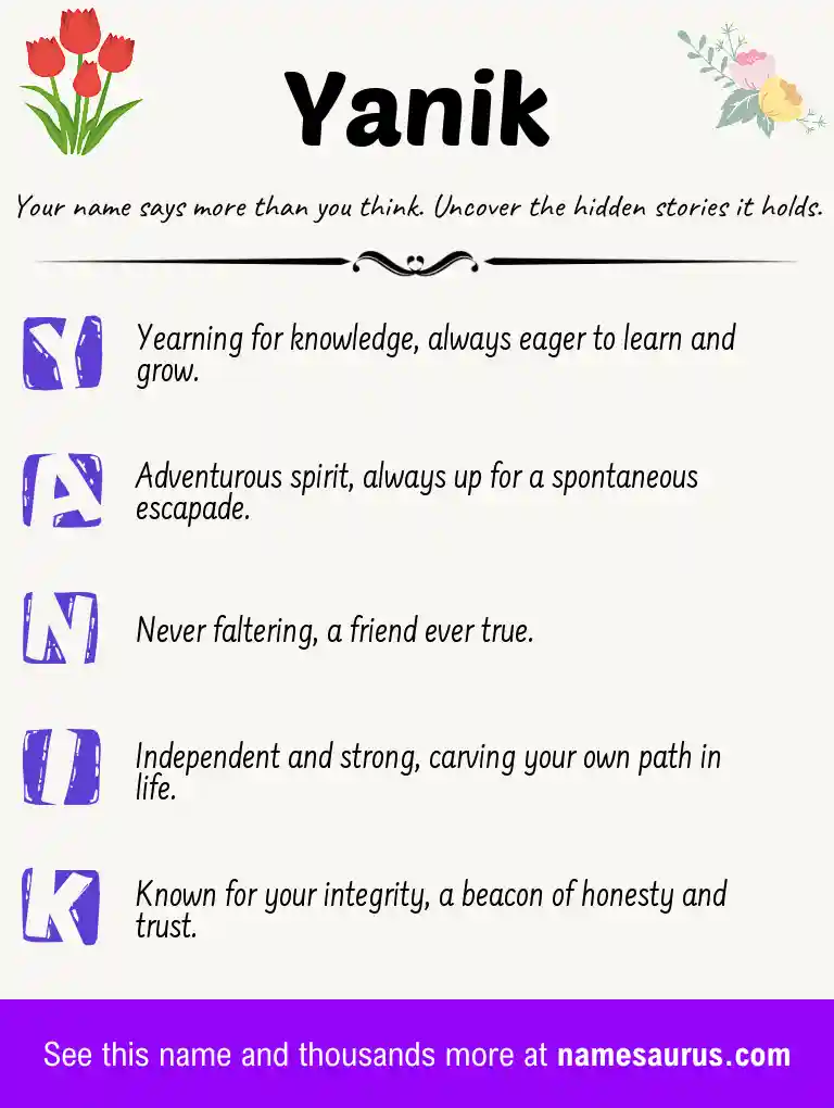 Acrostic poem about Yanik.
