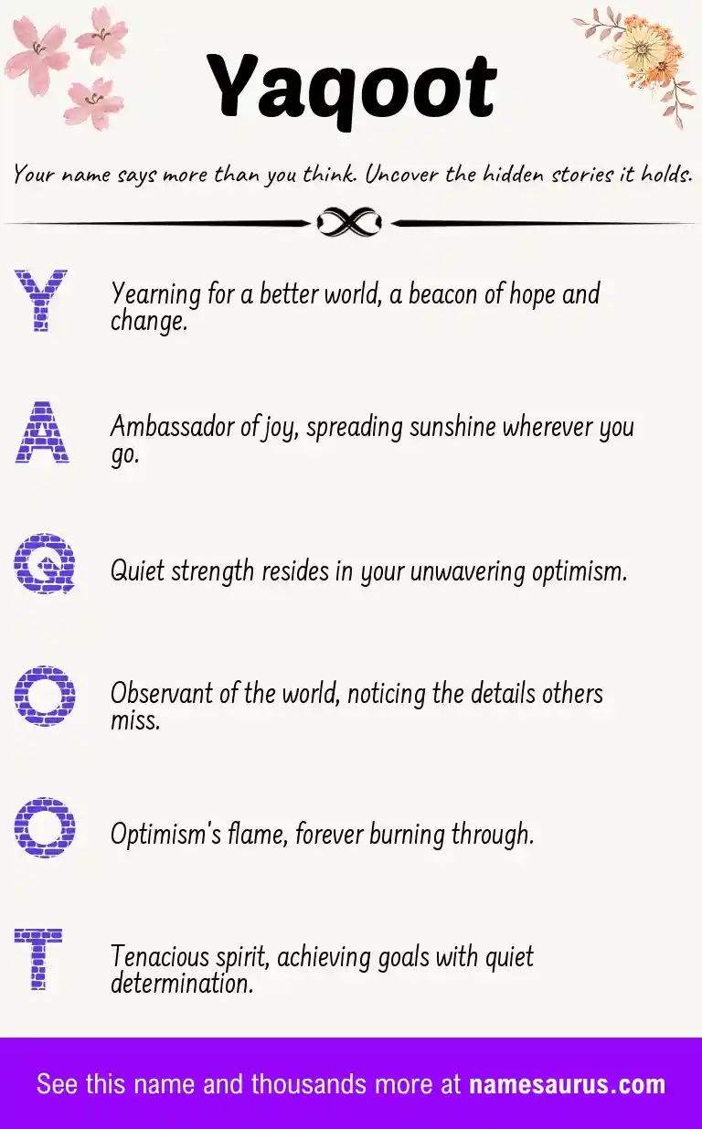Acrostic poem about Yaqoot.