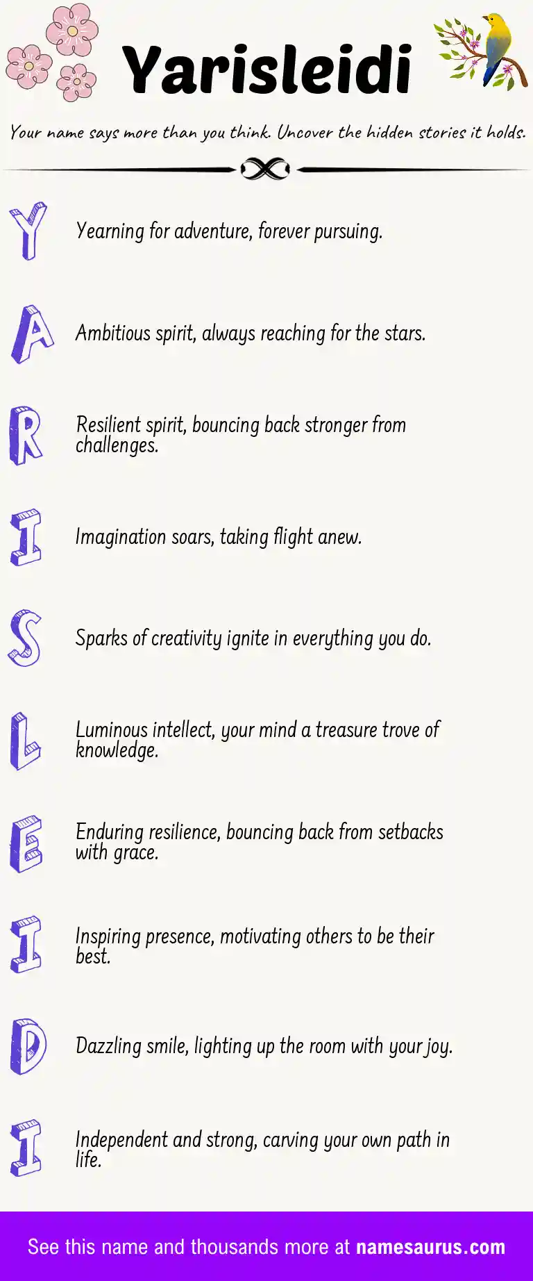 Acrostic poem about Yarisleidi.