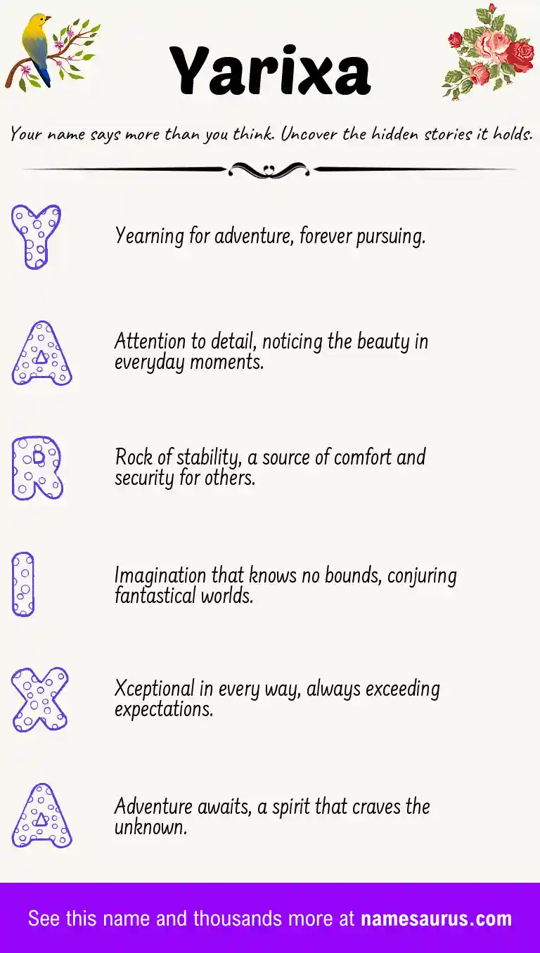 Acrostic poem about Yarixa.