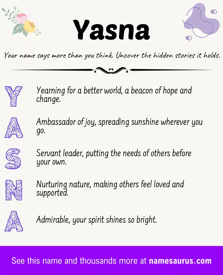 Acrostic poem about Yasna.