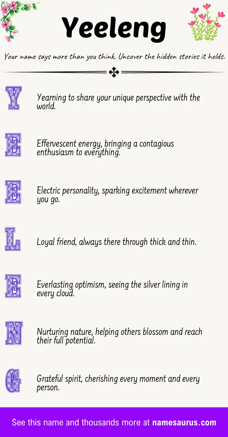 Acrostic poem about Yeeleng.