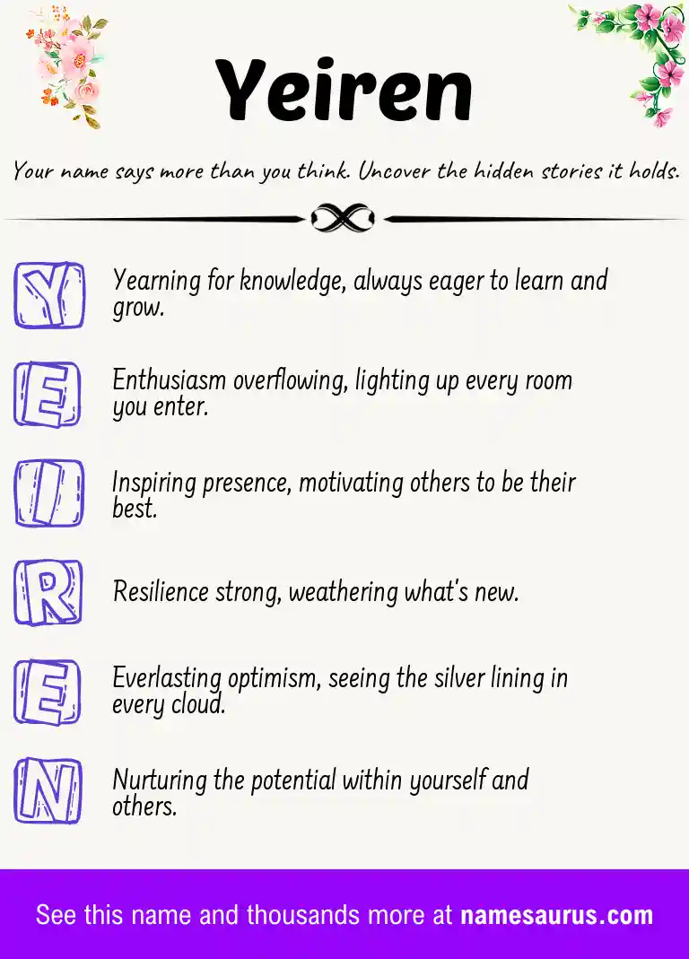 Acrostic poem about Yeiren.